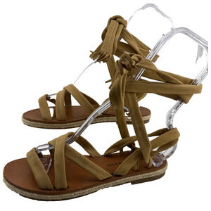 Lucky Brand Dalty Sandals Flats Leather Ankle Wrap Tan Size 6 US Sandbox New